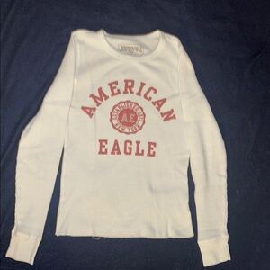 American Eagle Outfitters White and Red Long Sleeve Tee